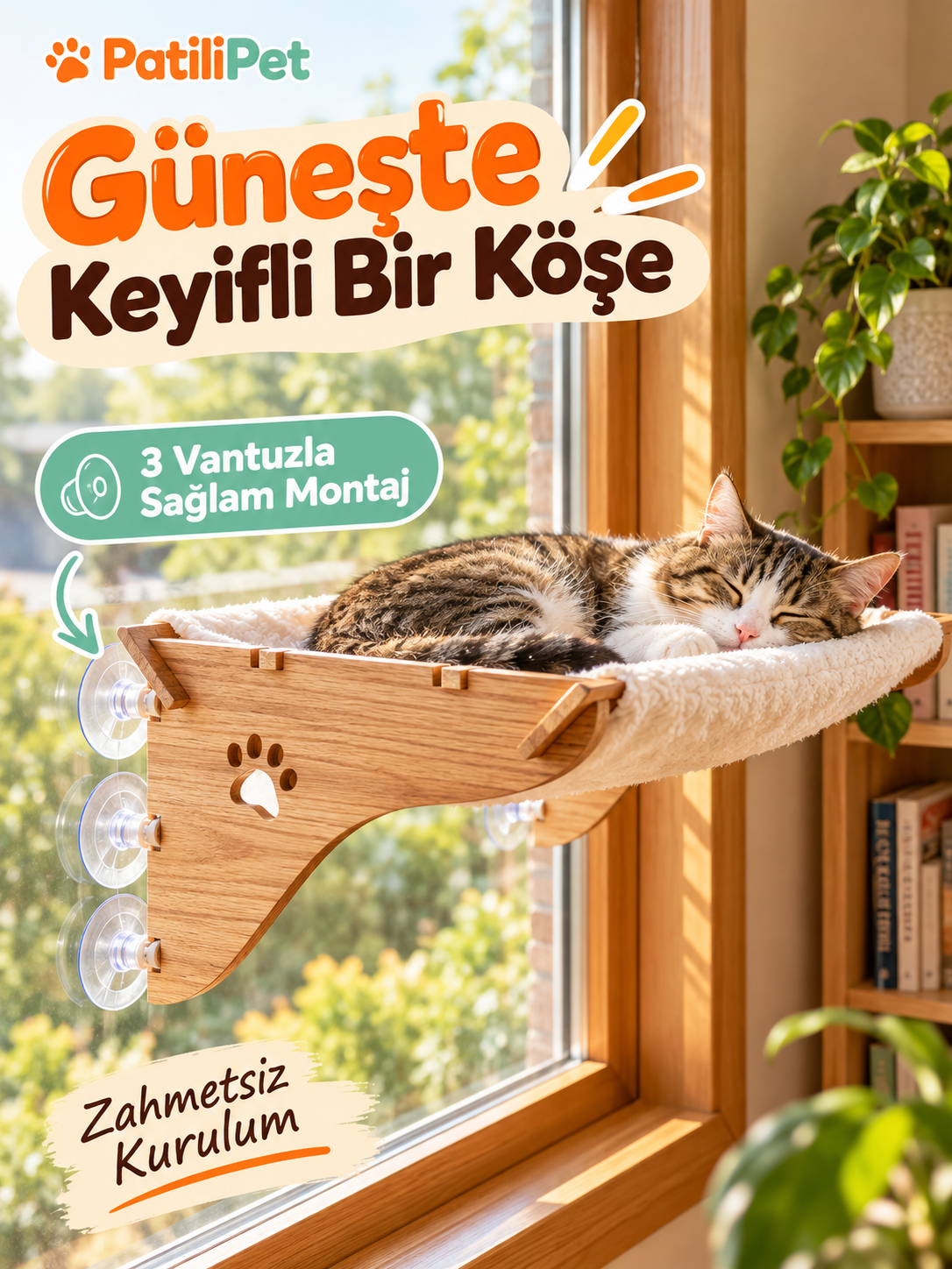 Patilipet | Vantuzlu Cama Yapışan Kedi Hamağı