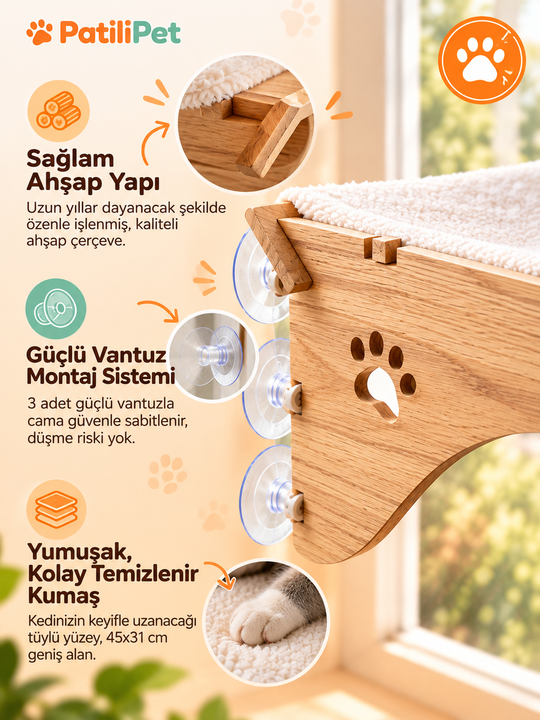 Patilipet | Vantuzlu Cama Yapışan Kedi Hamağı