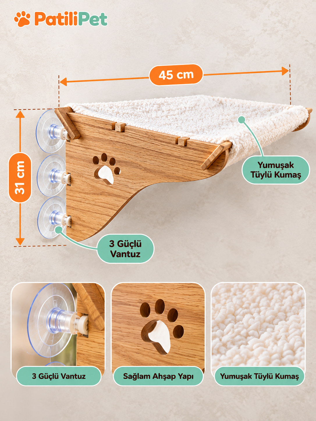 Patilipet | Vantuzlu Cama Yapışan Kedi Hamağı