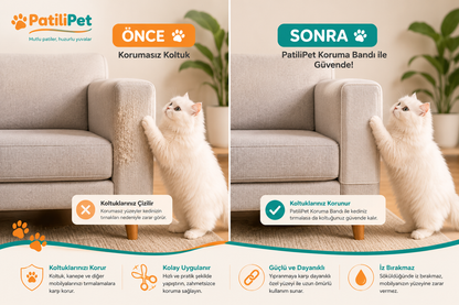 PatiliPet | Kedi Tırmalama Koruyucu Yapışkanlı Şeffaf Bant