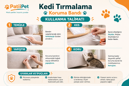 PatiliPet | Kedi Tırmalama Koruyucu Yapışkanlı Şeffaf Bant