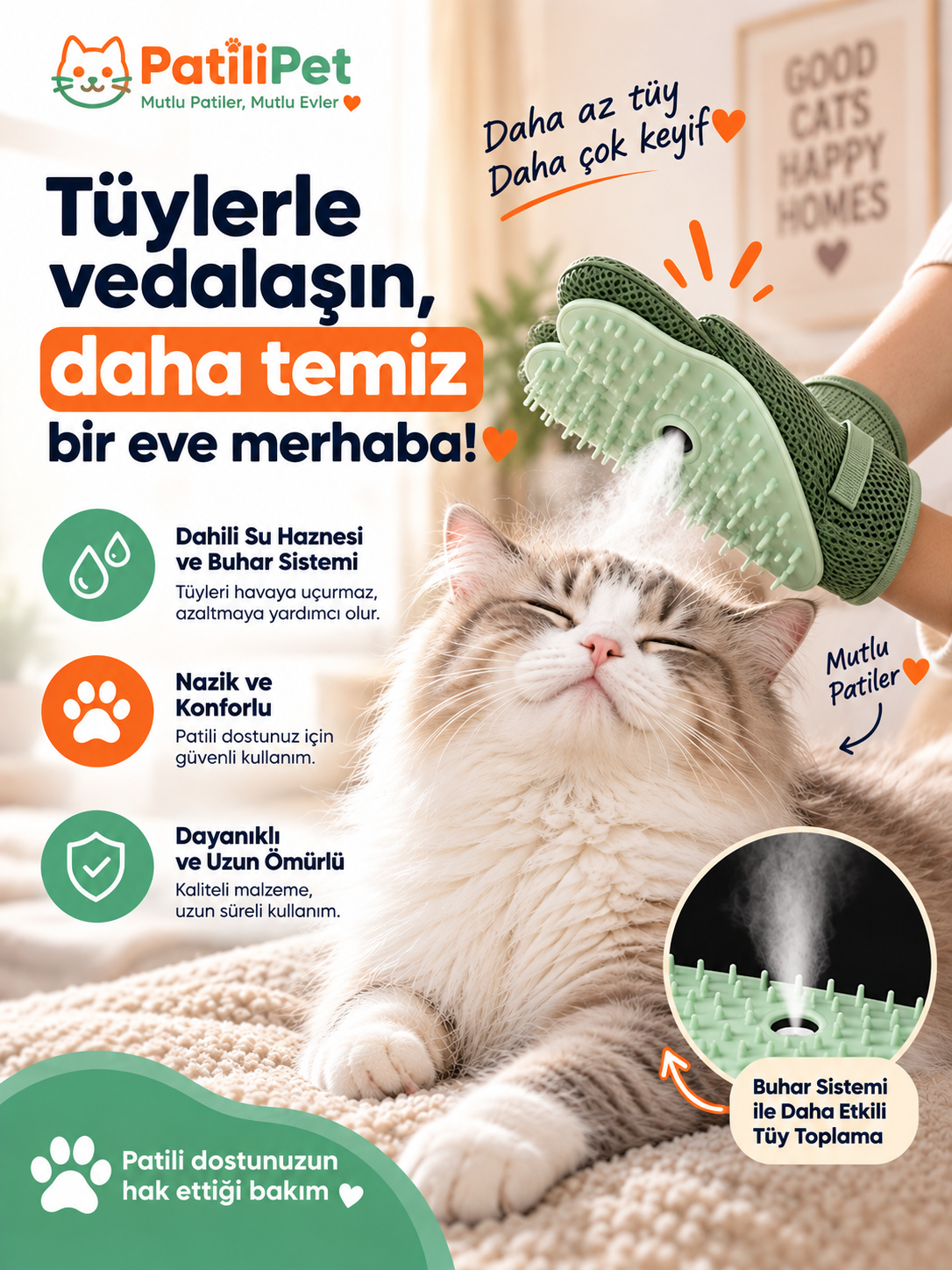 Patilipet | Buharlı Kedi Masaj Eldiveni