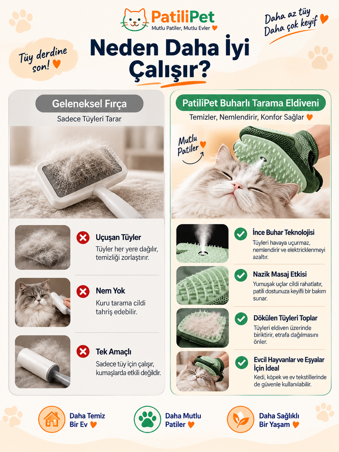 Patilipet | Buharlı Kedi Masaj Eldiveni