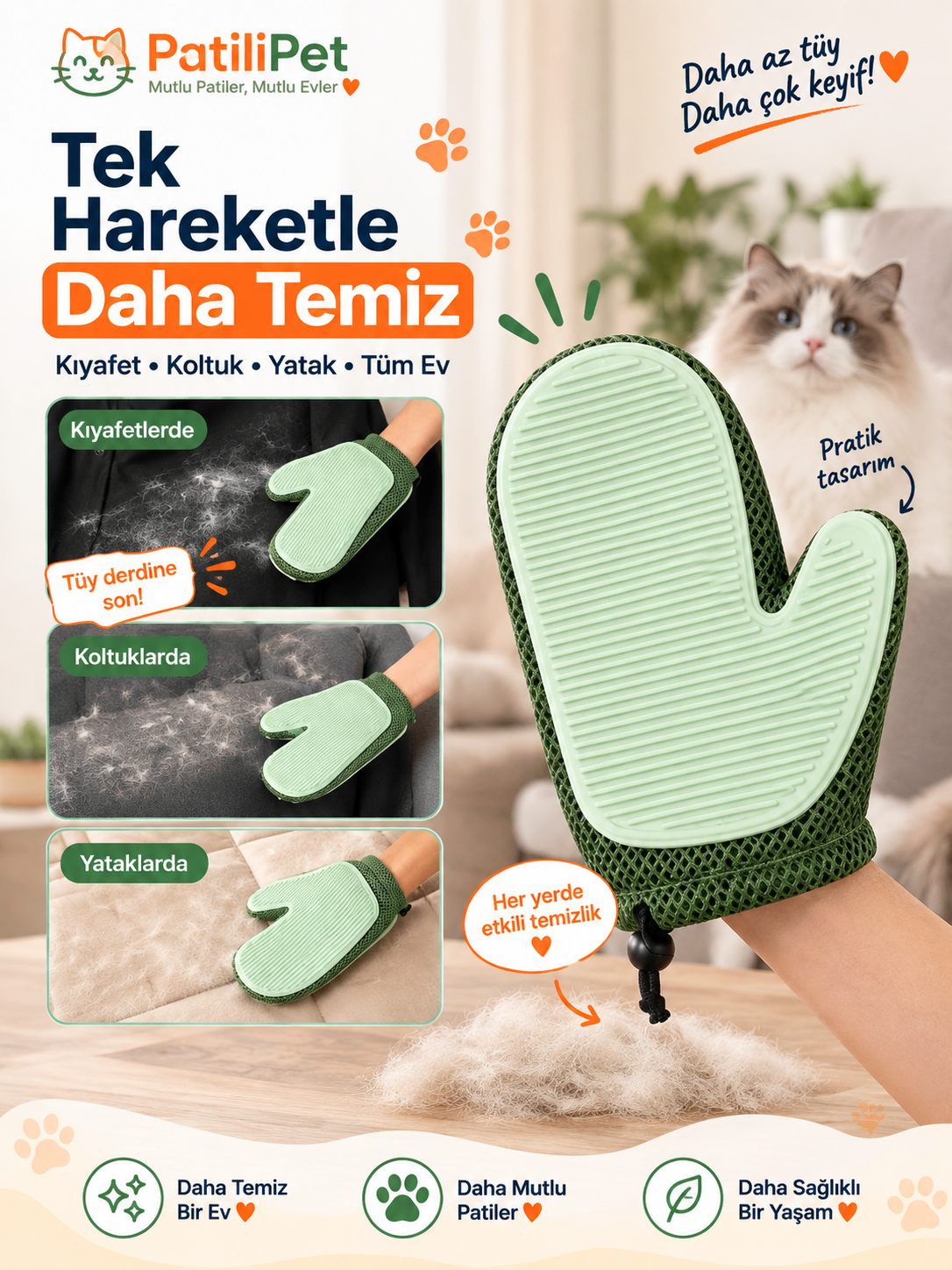 Patilipet | Buharlı Kedi Masaj Eldiveni