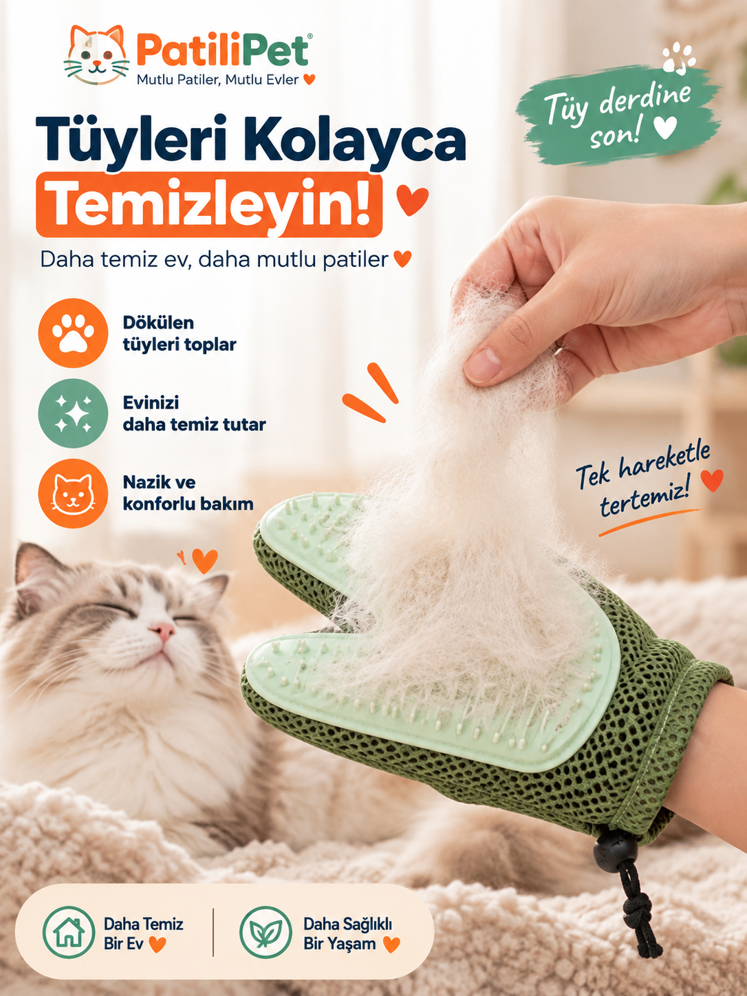 Patilipet | Buharlı Kedi Masaj Eldiveni