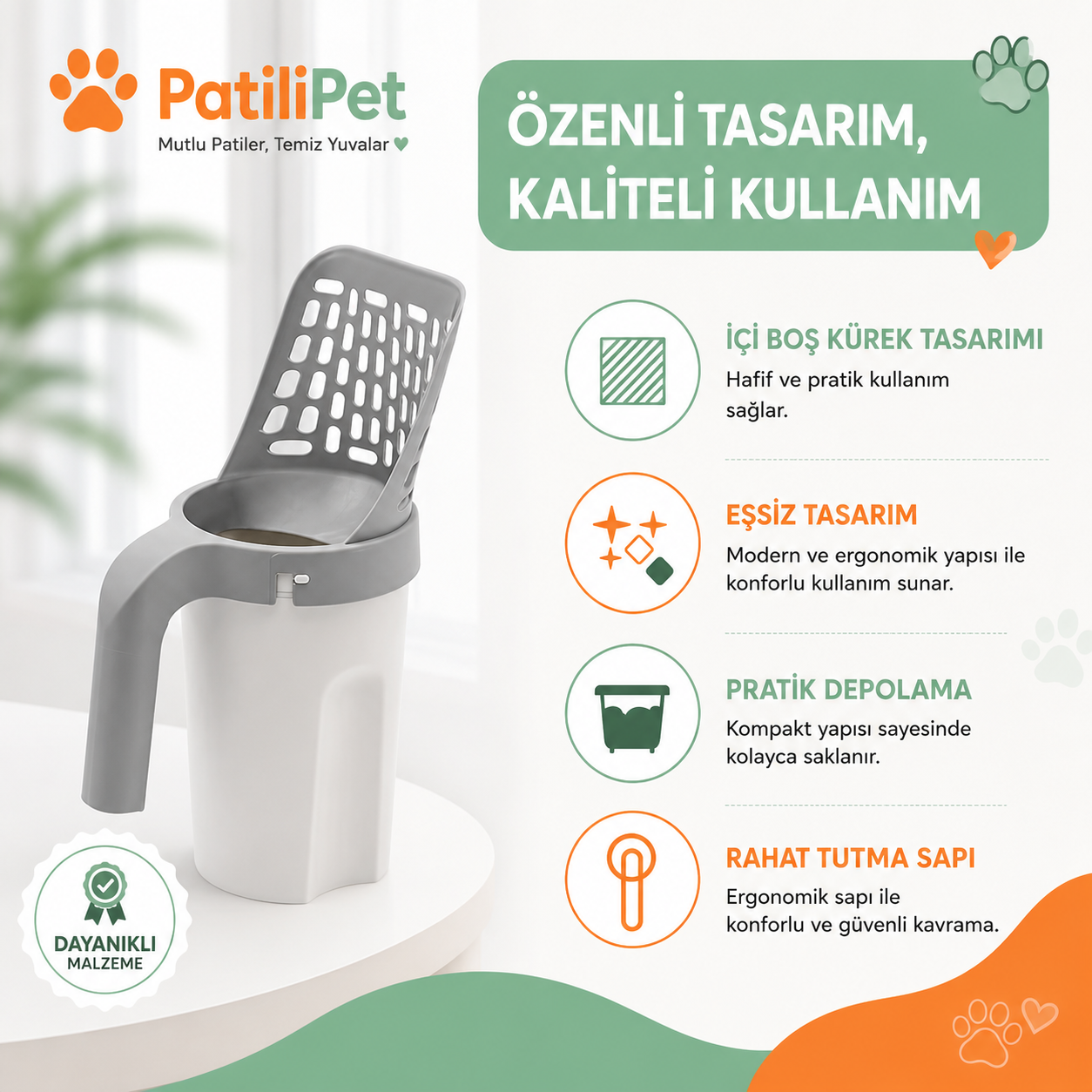 Patilipet | Katzentoilette-Streuschaufel mit Behälter