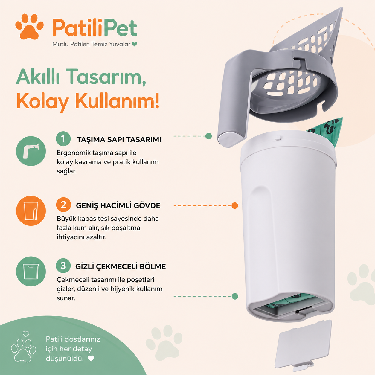 Patilipet | Katzentoilette-Streuschaufel mit Behälter