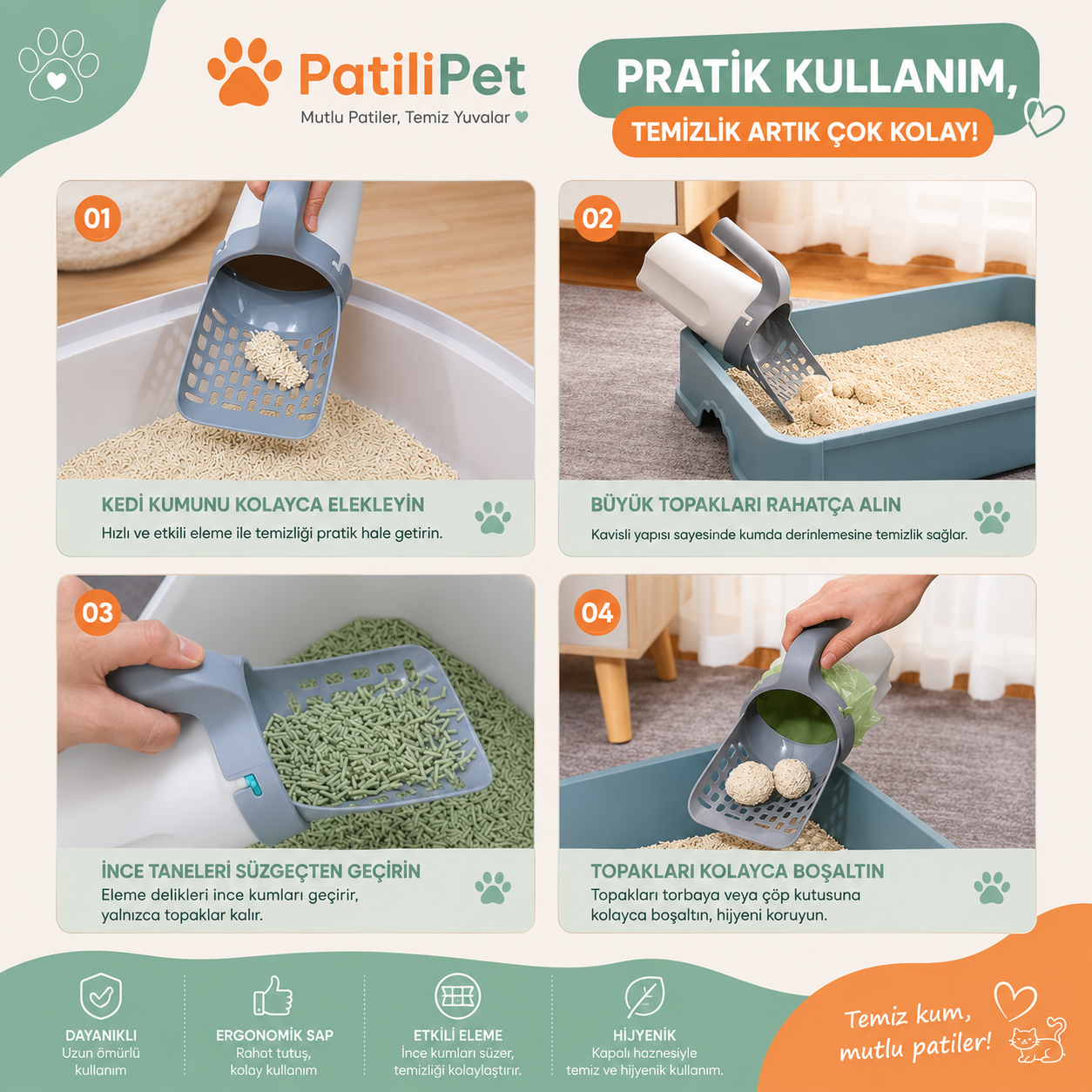 Patilipet | Katzentoilette-Streuschaufel mit Behälter