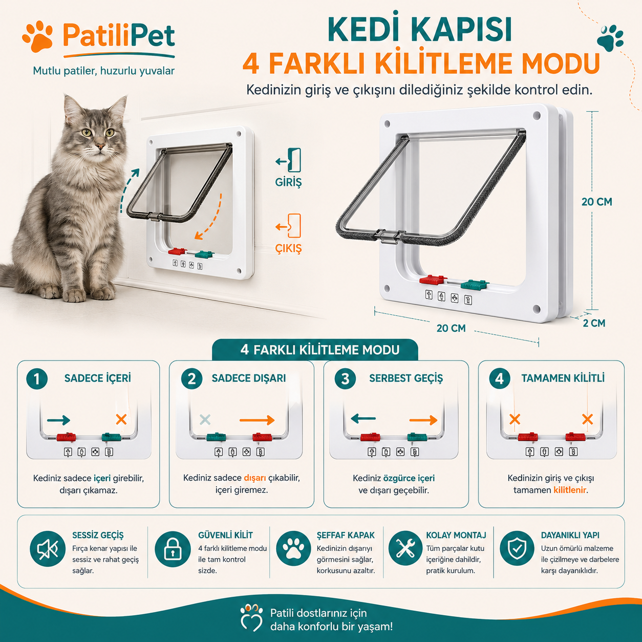 PatiliPet | Kilitlenebilir Kedi Kapısı