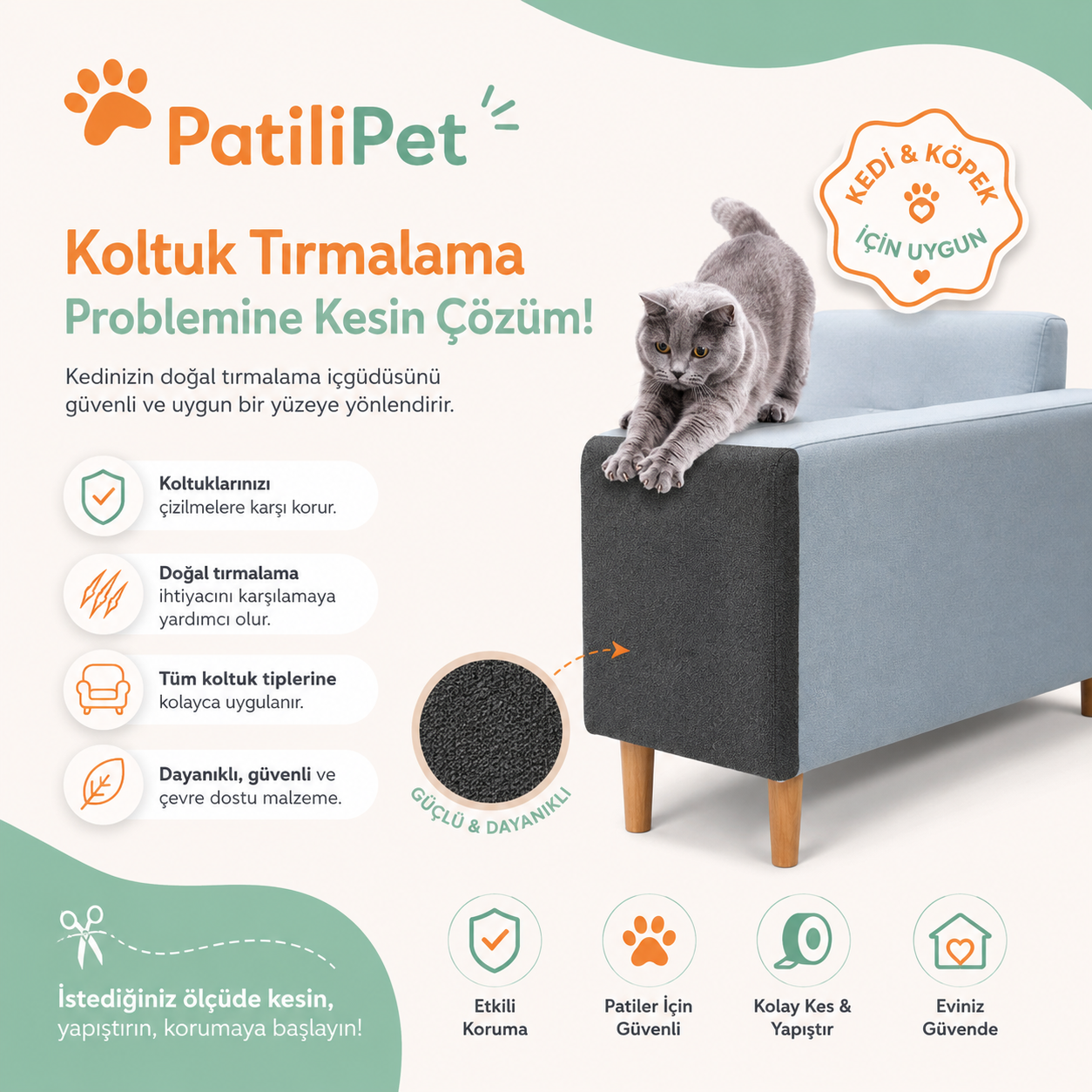 PatiliPet | Yapışkanlı ve Kesilebilir Tırmalama Koruyucu Mat