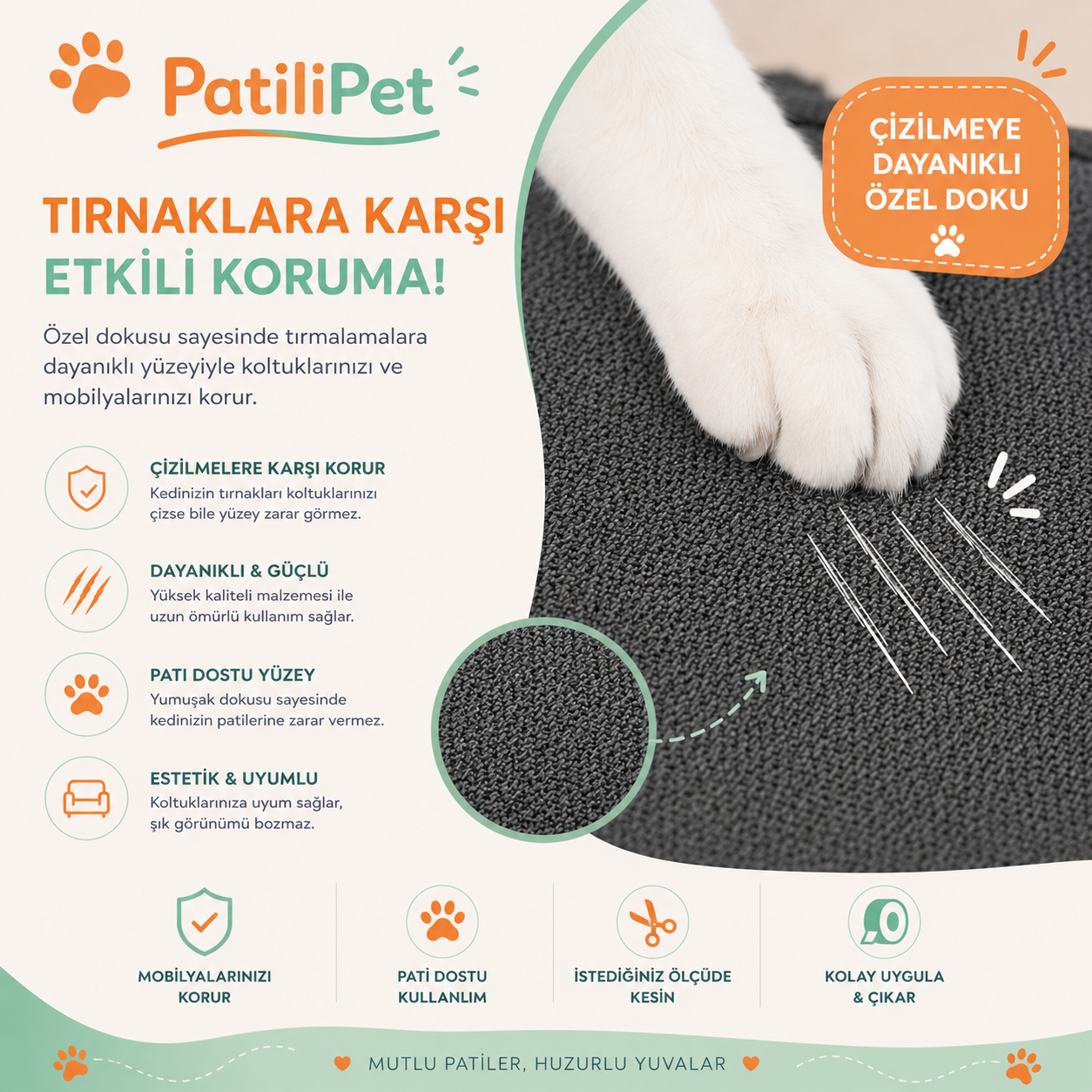 PatiliPet | Yapışkanlı ve Kesilebilir Tırmalama Koruyucu Mat