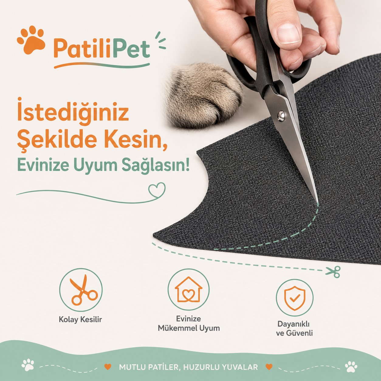 PatiliPet | Yapışkanlı ve Kesilebilir Tırmalama Koruyucu Mat