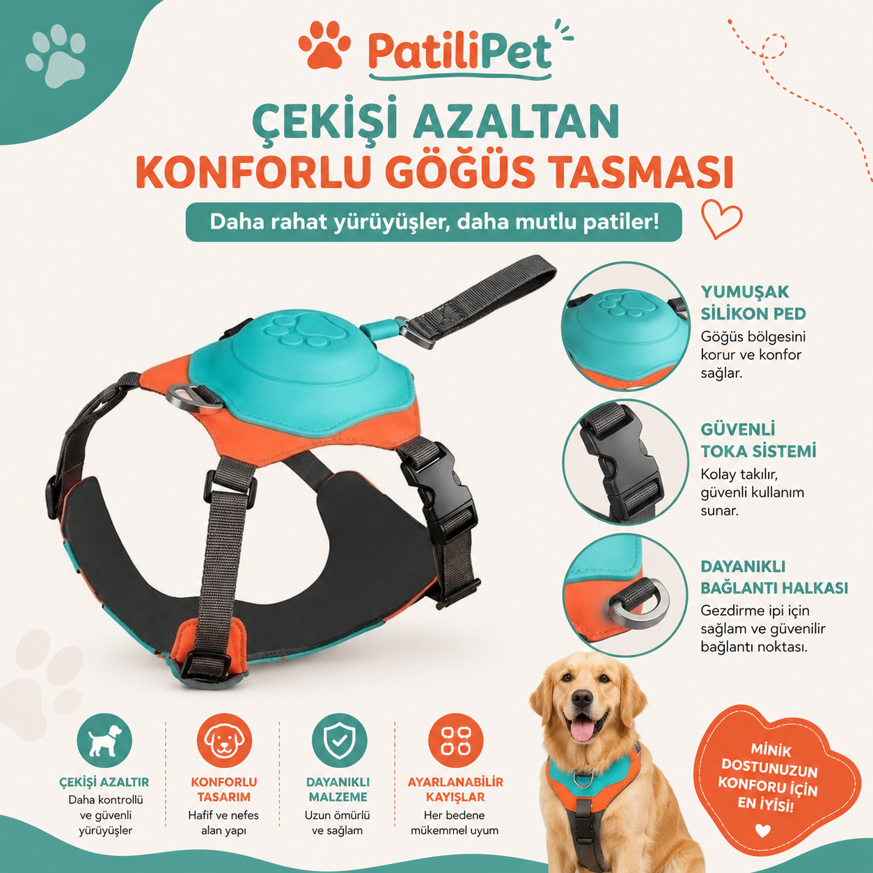 Patilipet | Reflektörlü Köpek Göğüs Tasması