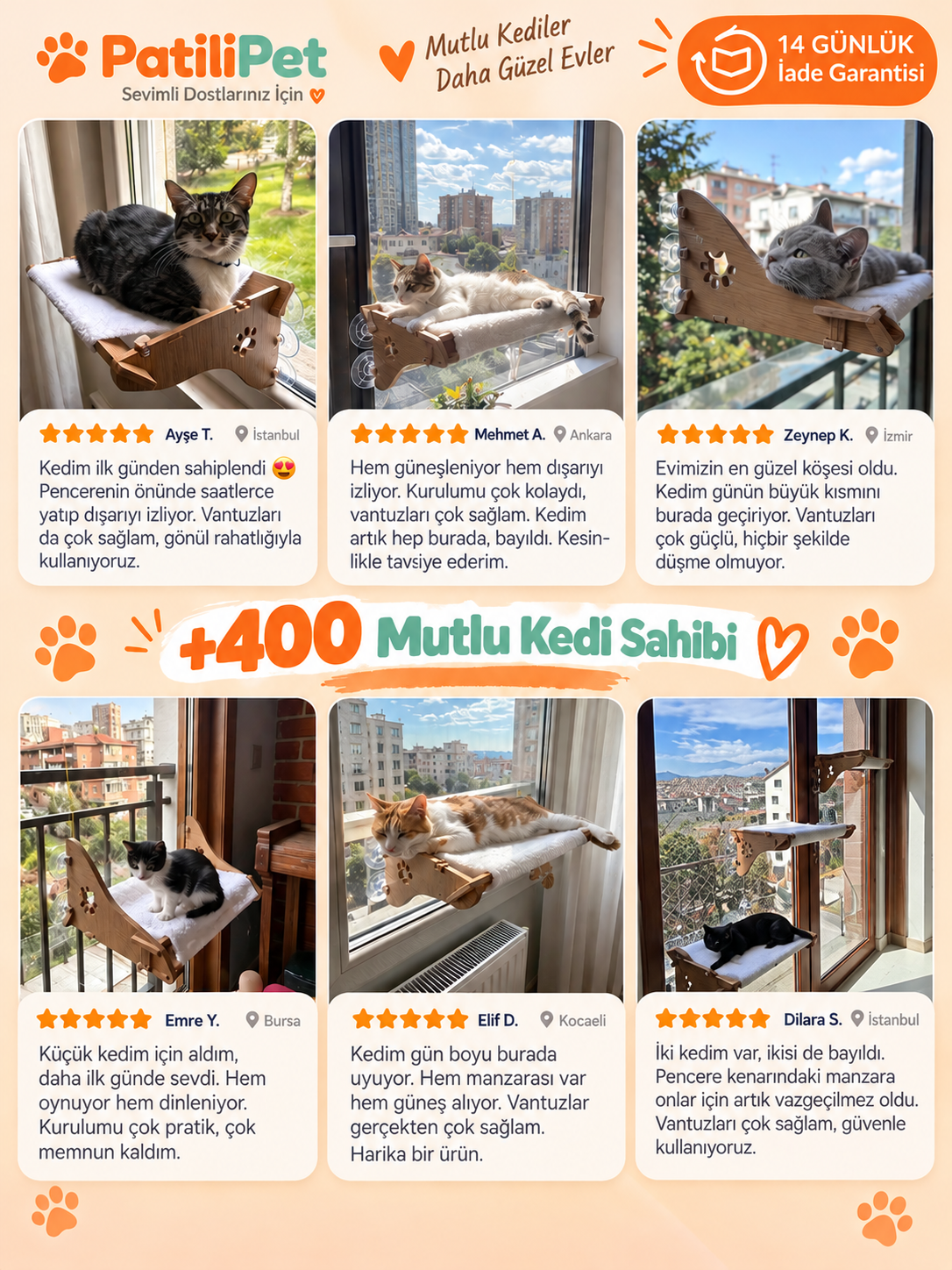 Patilipet | Vantuzlu Cama Yapışan Kedi Hamağı