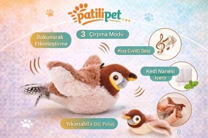 PatiliPet | Kanat Çırpan Kuş Kedi Eğlence Oyuncağı