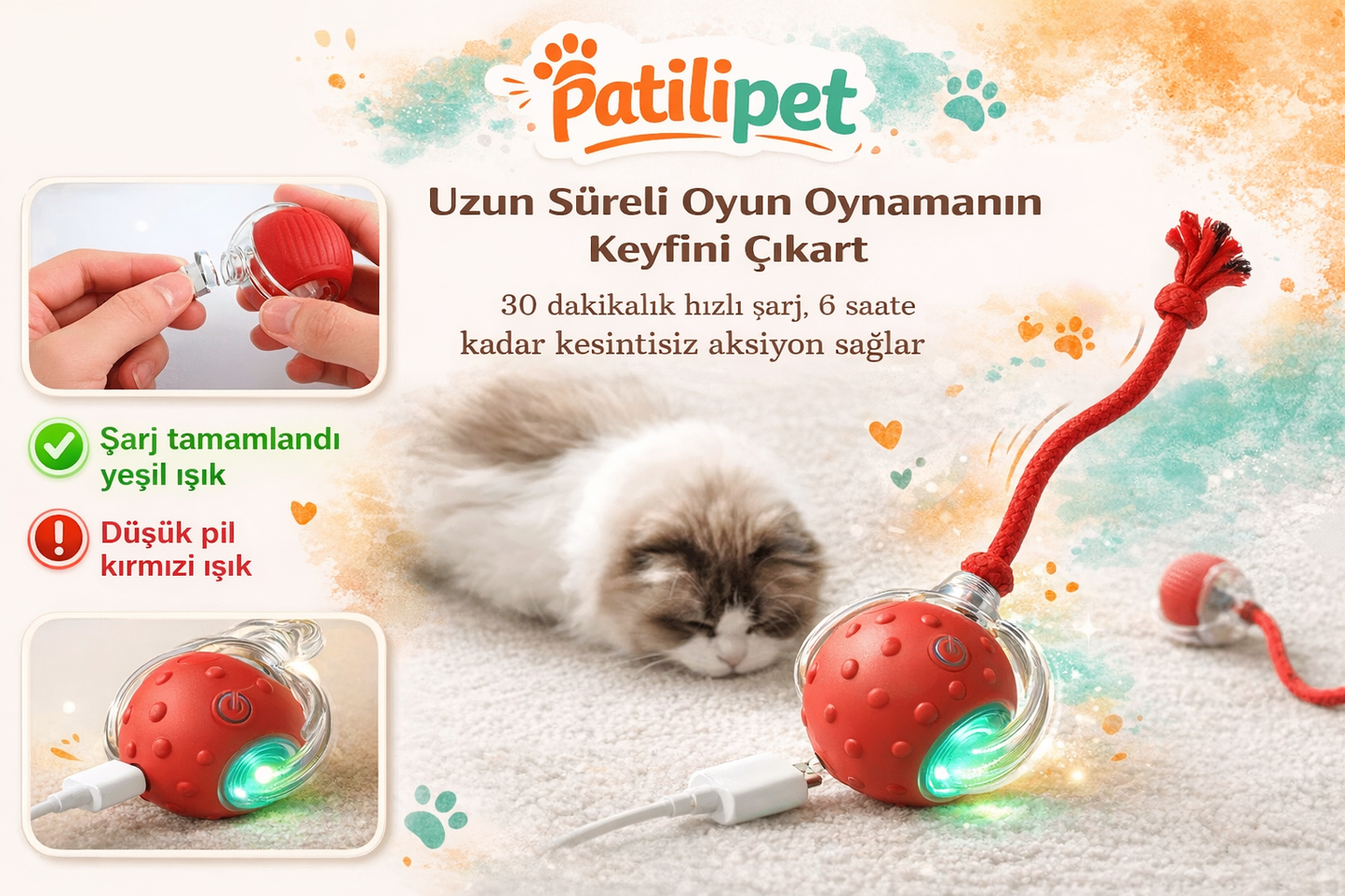 PatiliPet | Işıklı Otomatik Hareket Eden Top