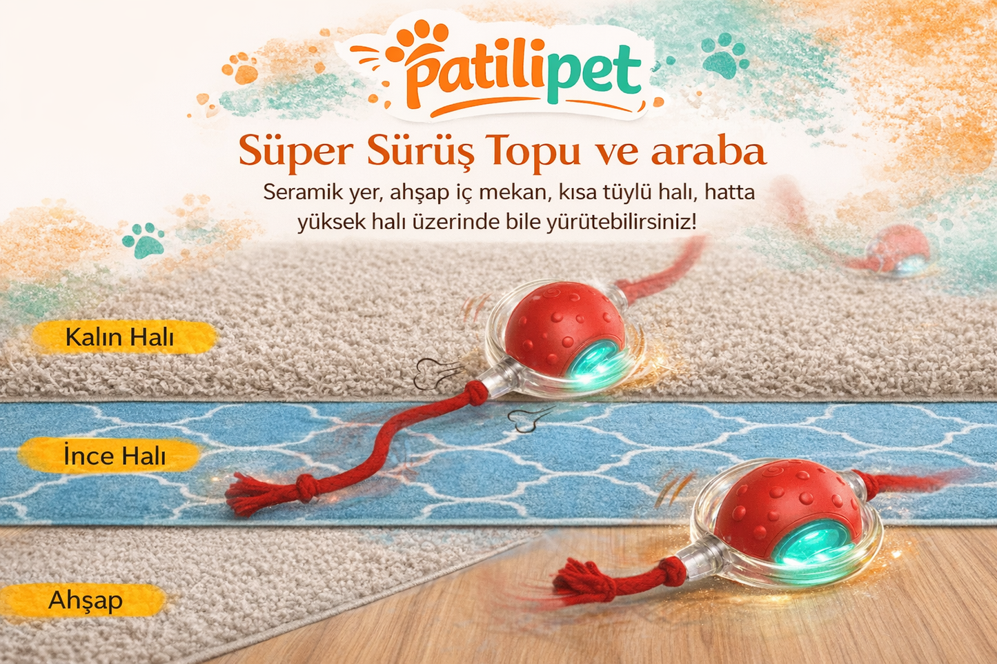 PatiliPet | Işıklı Otomatik Hareket Eden Top
