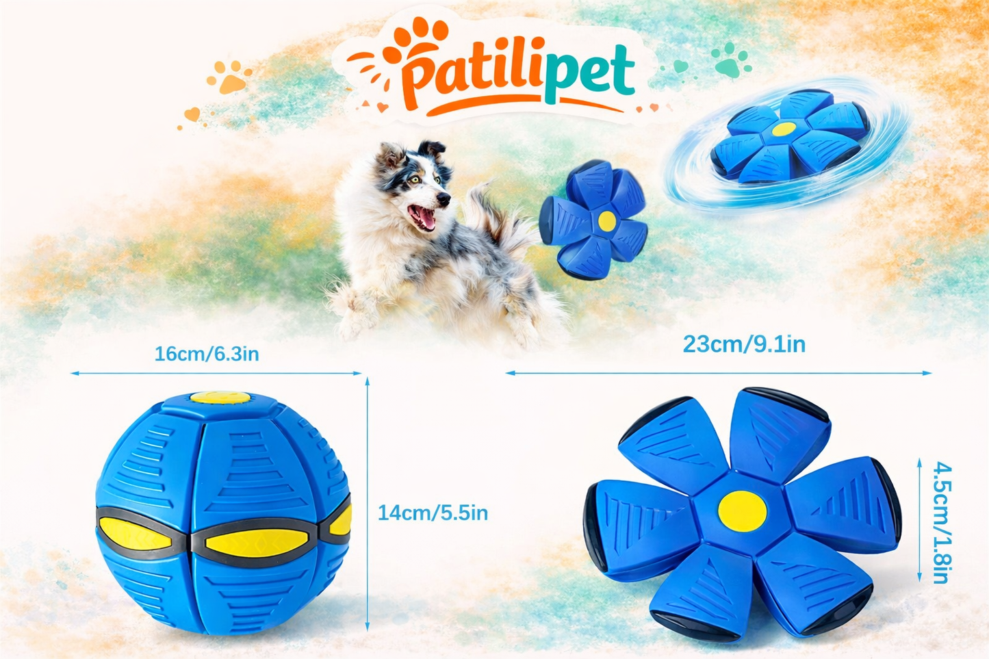 PatiliPet | Işıklı Zıplayan Frizbi Evcil Hayvan Topu