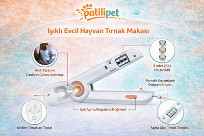 PatiliPet | LED Işıklı Pet Kedi/Köpek Tırnak Makası