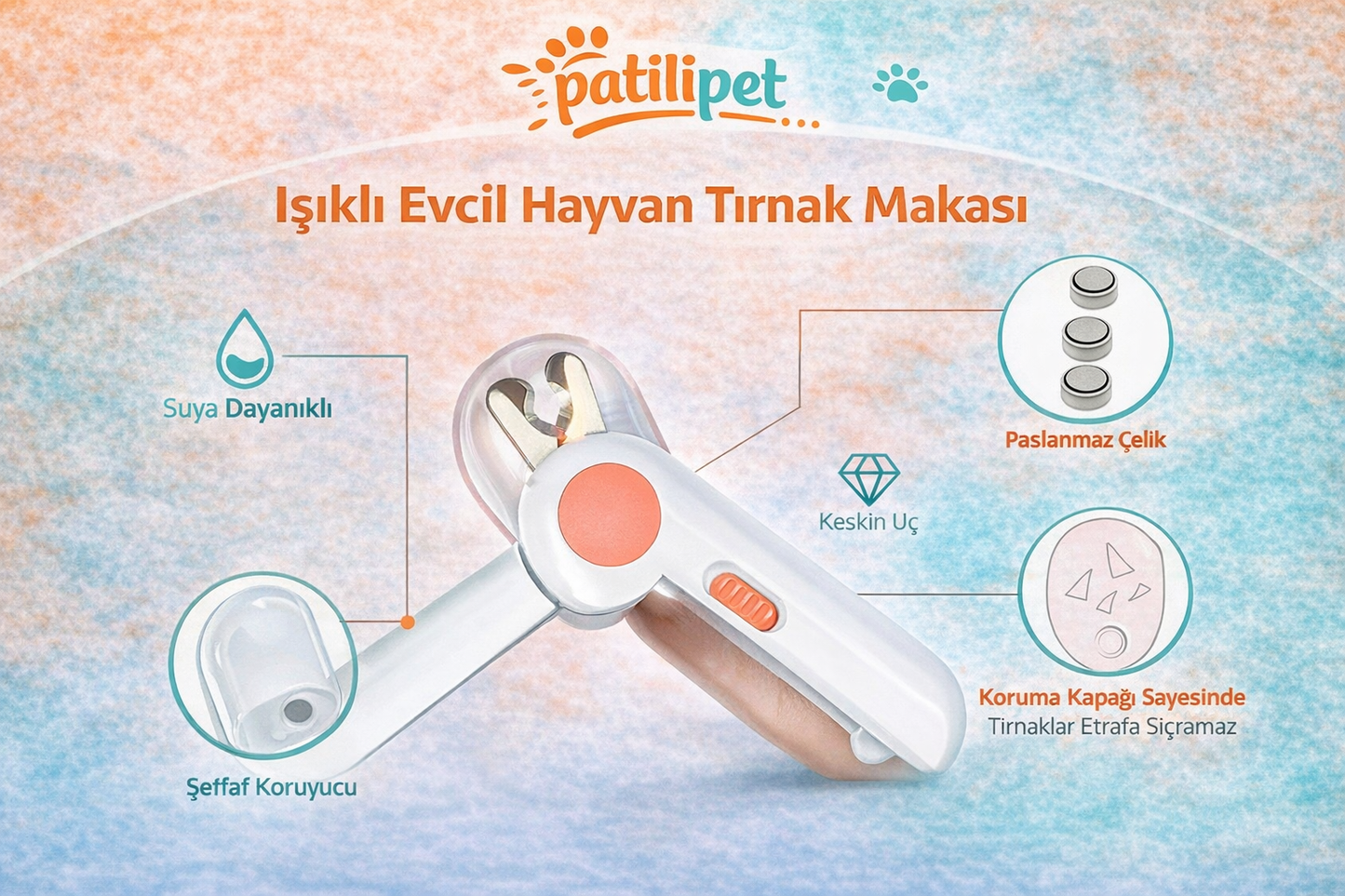 PatiliPet | LED Işıklı Pet Kedi/Köpek Tırnak Makası