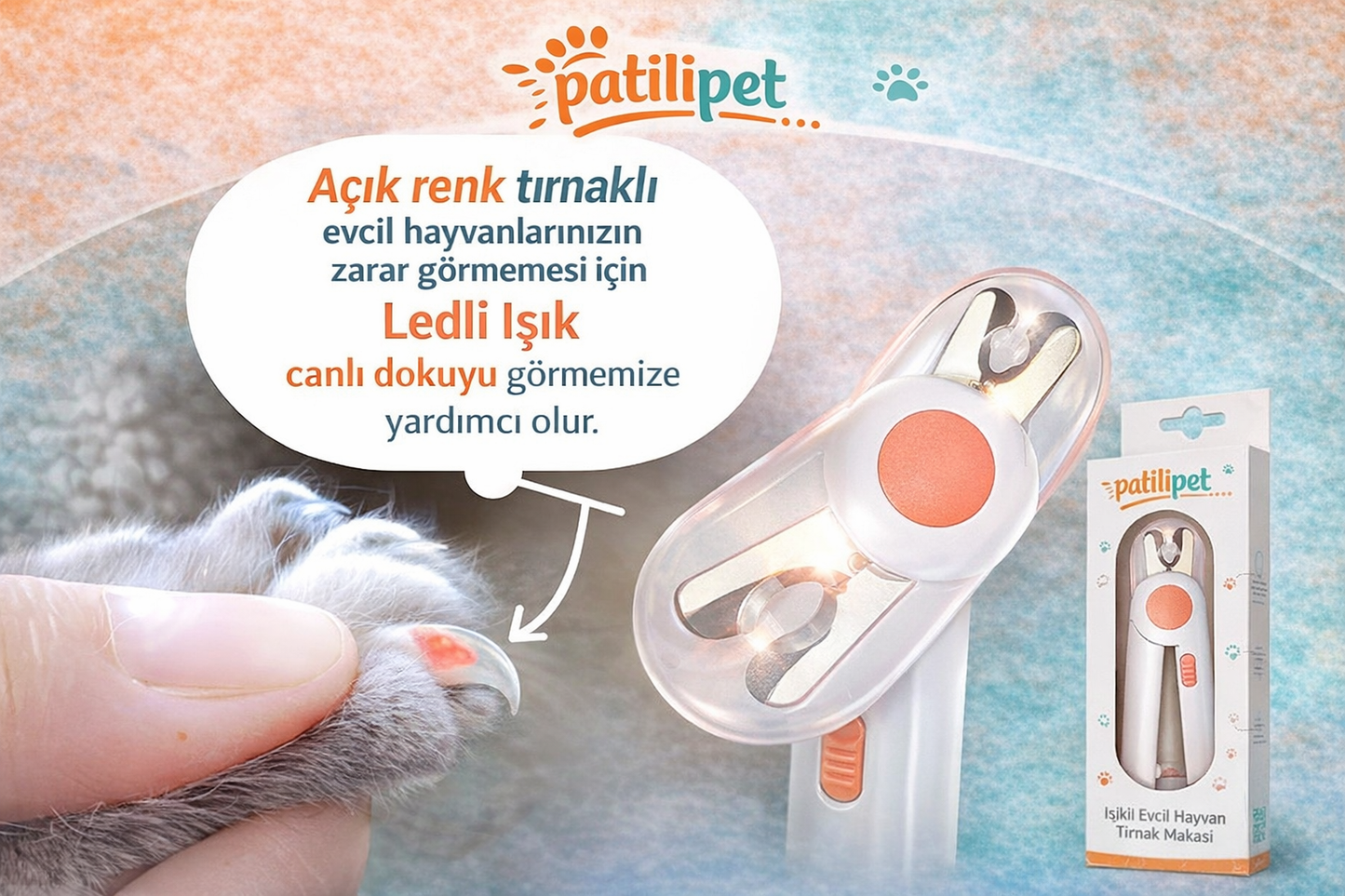 PatiliPet | LED Işıklı Pet Kedi/Köpek Tırnak Makası