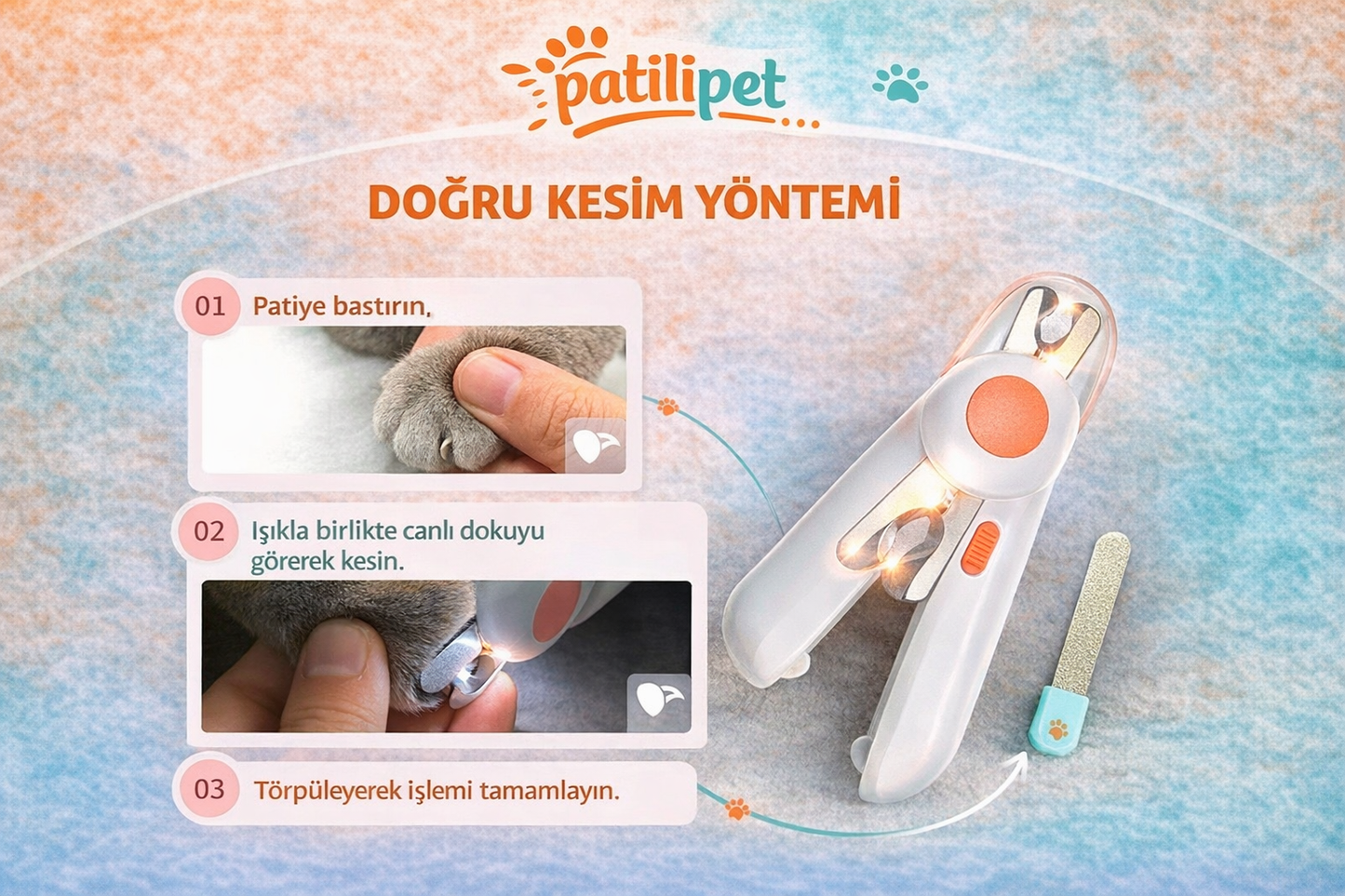 PatiliPet | LED Işıklı Pet Kedi/Köpek Tırnak Makası