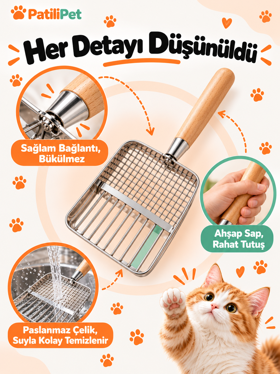 Patilipet | Paslanmaz Çelik Kedi Kum Küreği
