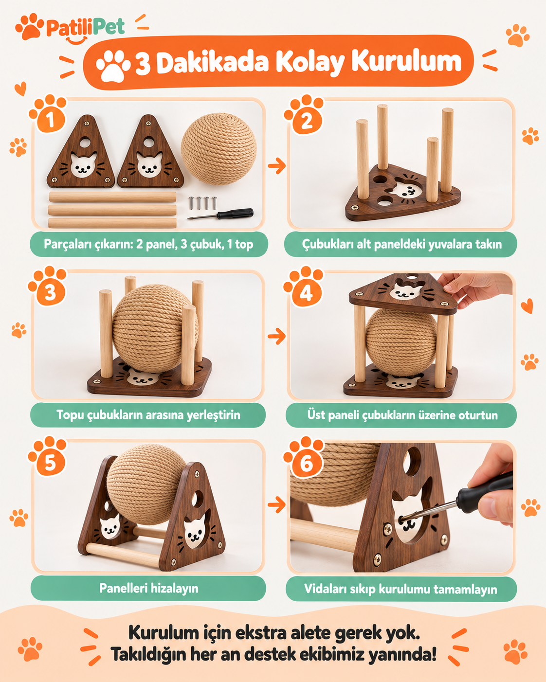 PatiliPet | Ahşap Kedi Tırmalama Topu