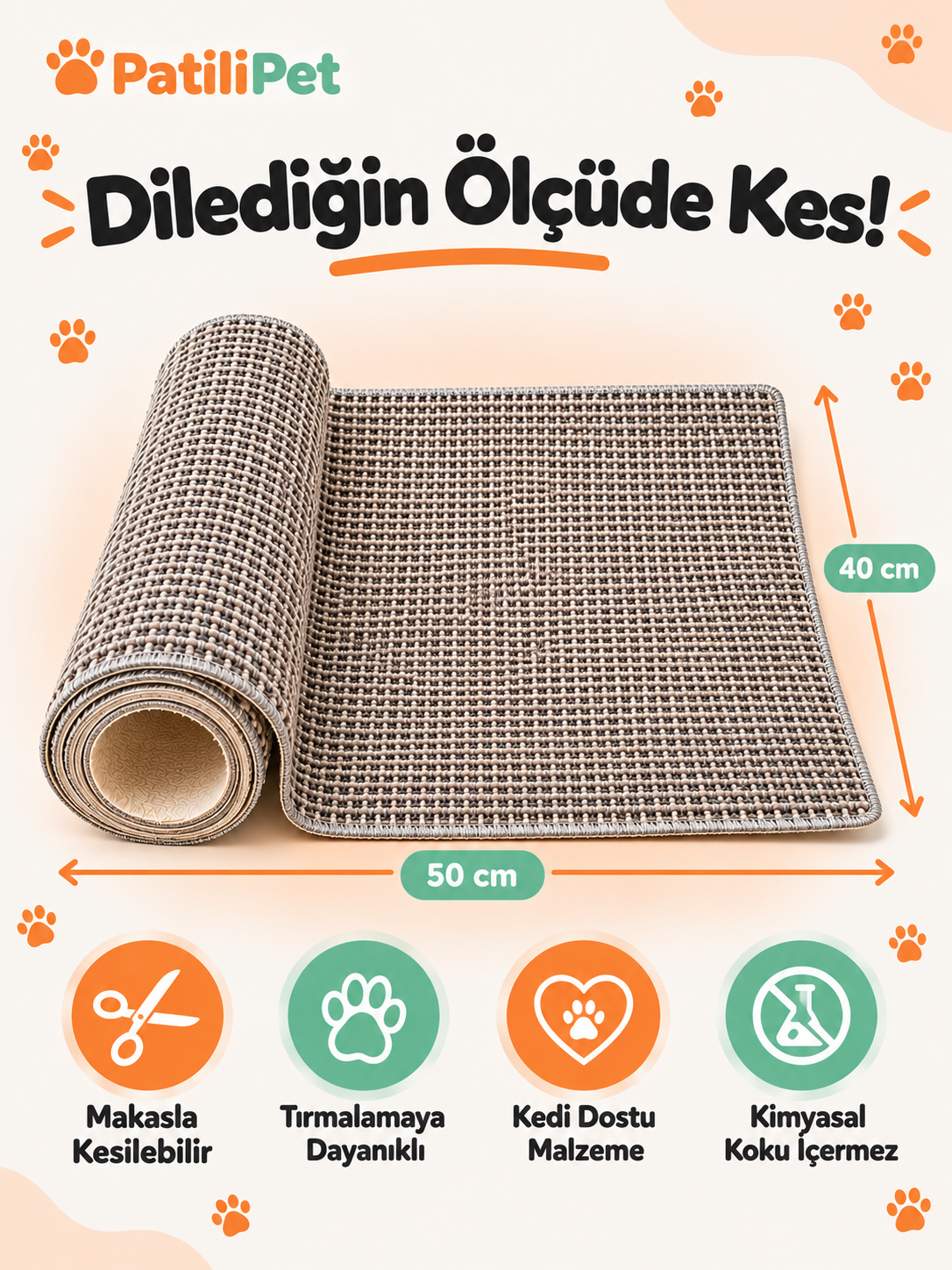 PatiliPet | Yapışkanlı ve Kesilebilir Tırmalama Koruyucu Mat