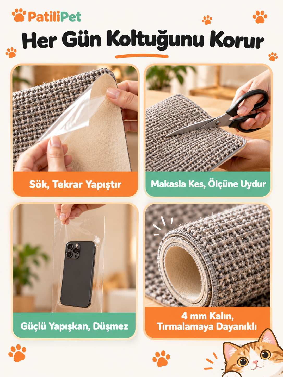 PatiliPet | Yapışkanlı ve Kesilebilir Tırmalama Koruyucu Mat