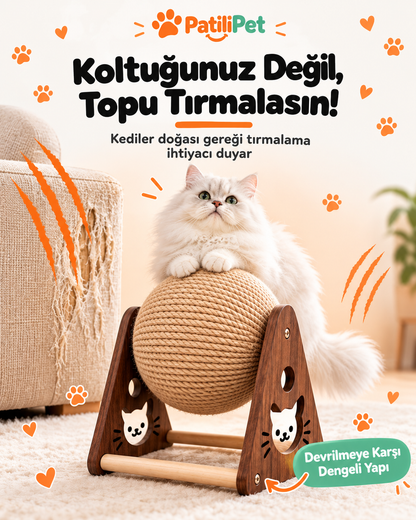 PatiliPet | Ahşap Kedi Tırmalama Topu