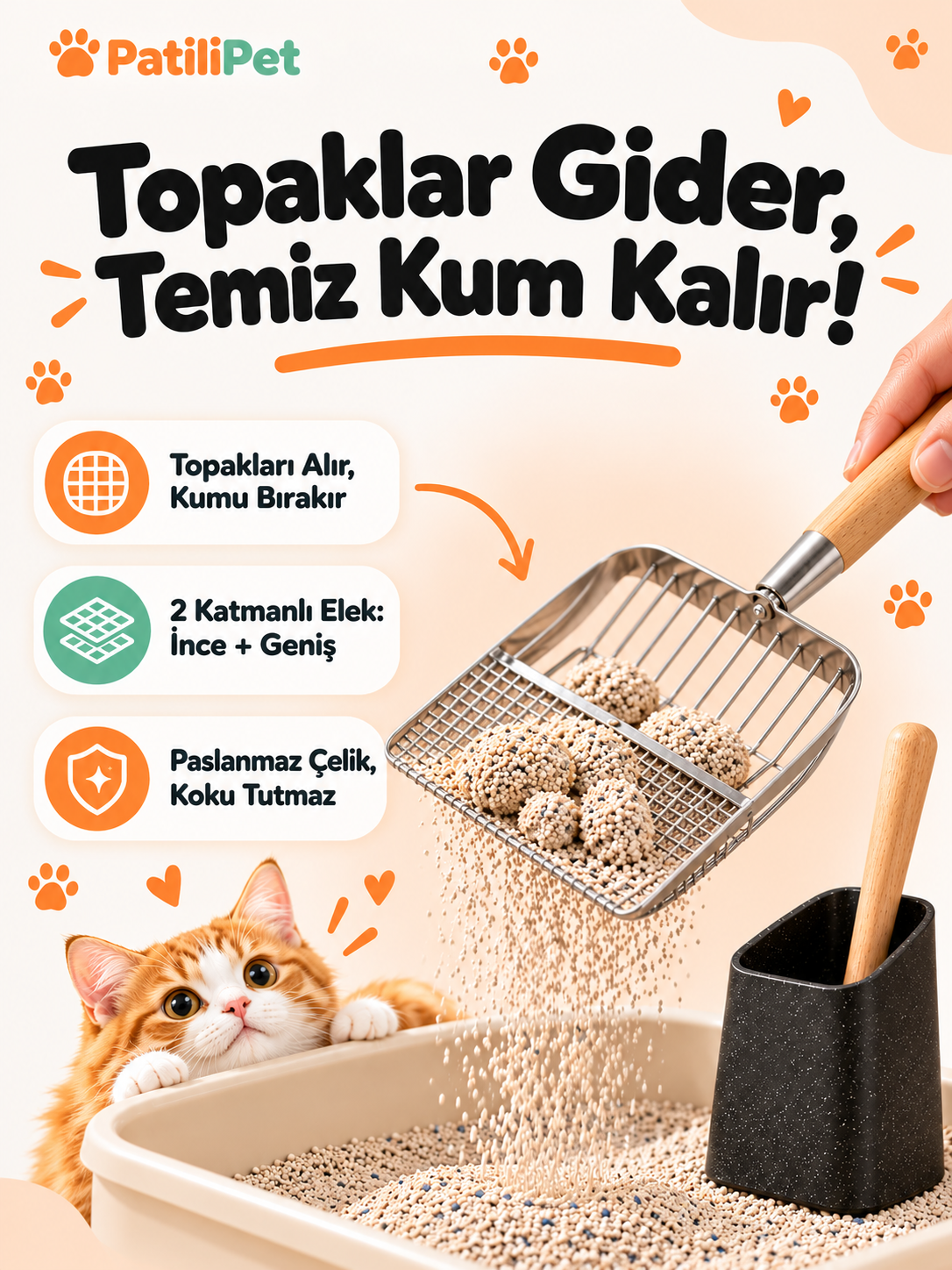 Patilipet | Paslanmaz Çelik Kedi Kum Küreği