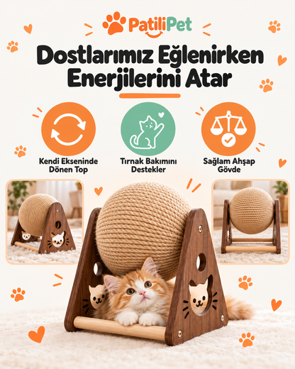PatiliPet | Ahşap Kedi Tırmalama Topu
