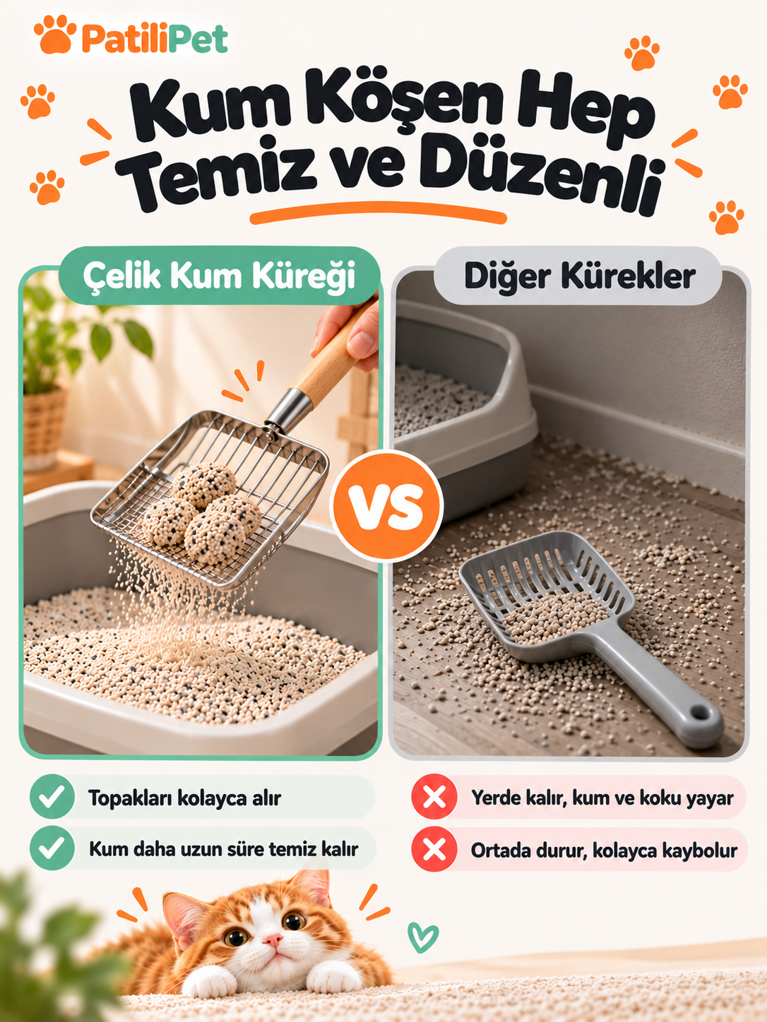 Patilipet | Paslanmaz Çelik Kedi Kum Küreği